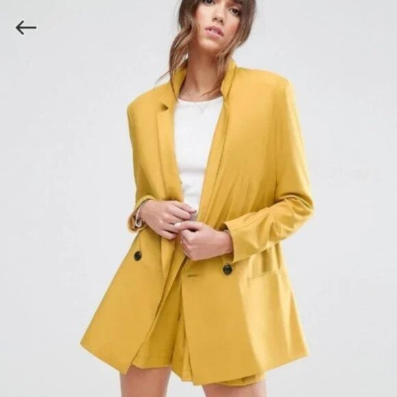 Mural Jackets & Blazers - Oversized Mustard Jacket with lace-up top